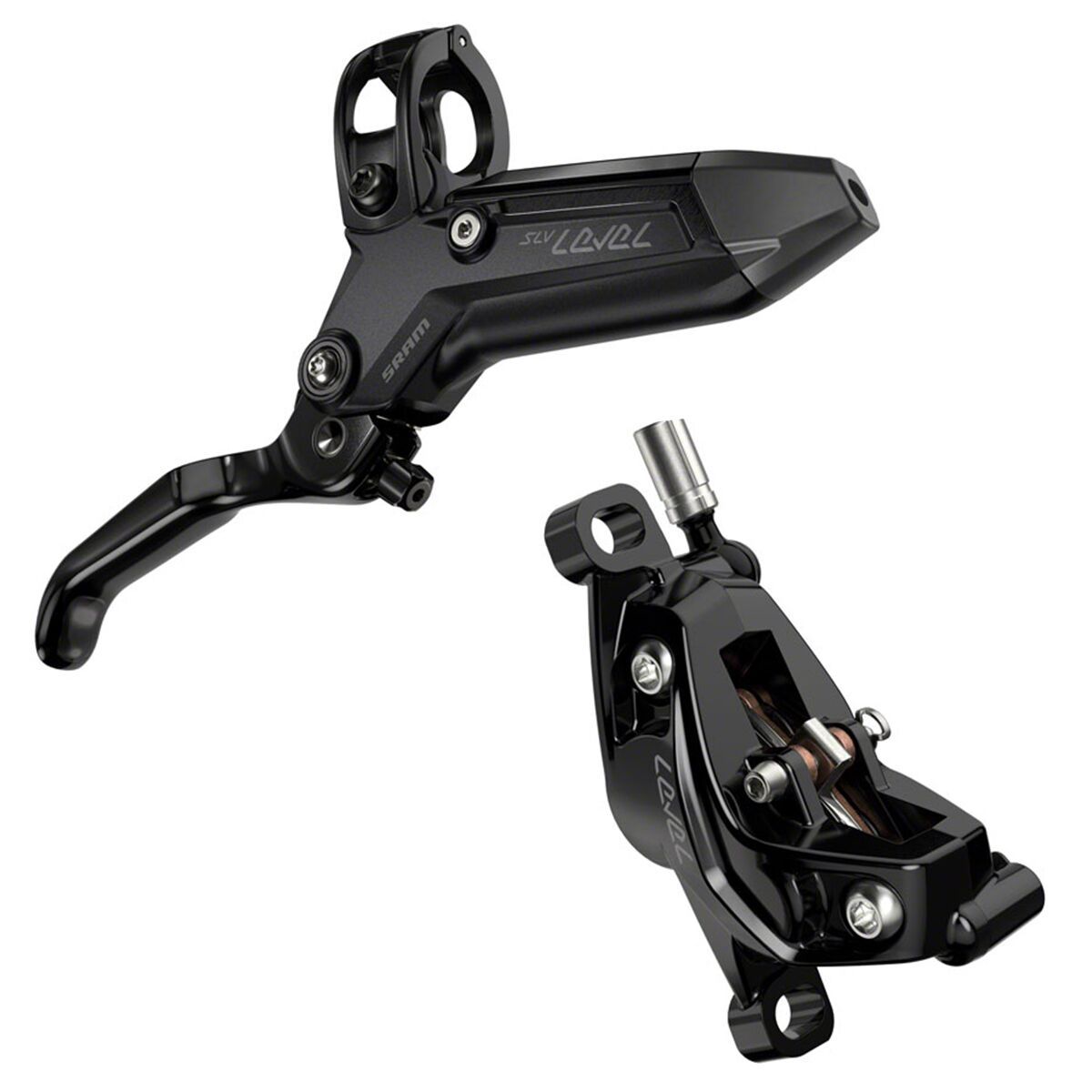 Image of SRAM Level Silver Stealth Disc Brake - 4-Piston Black Anodized, Front, Left