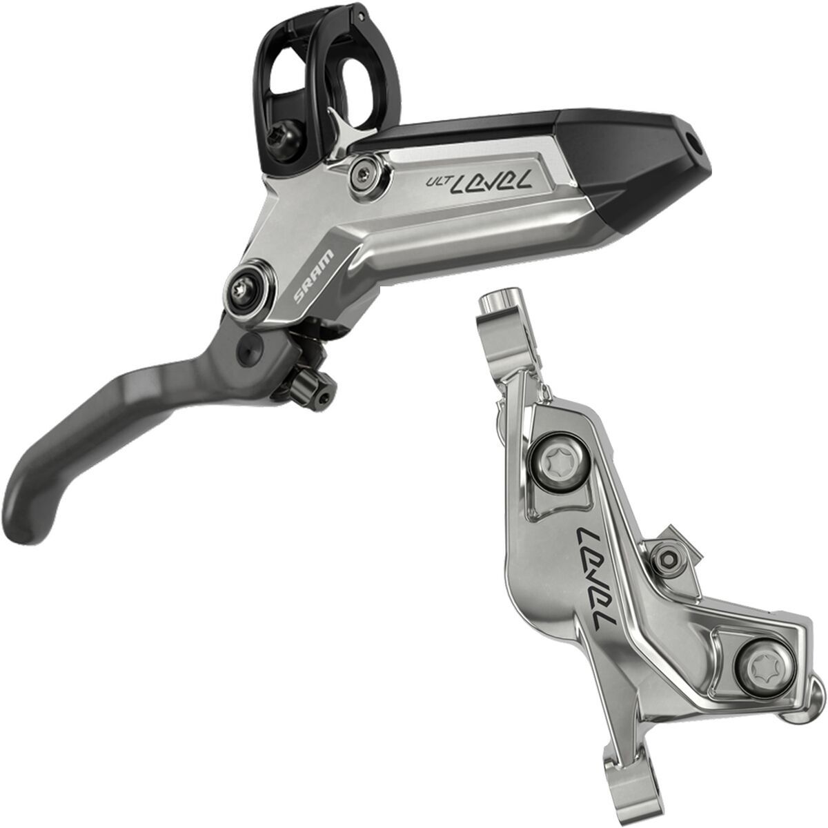 Image of SRAM Level Ultimate Stealth Disc Brake - 4-Piston Clear Anodized, Front, Left