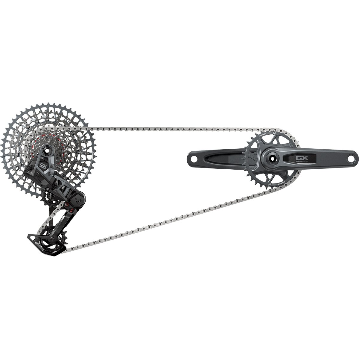 Image of SRAM GX Eagle AXS Transmission Groupset Dark Polar Grey, USB-C, 165mm, 32t, 2 Guards