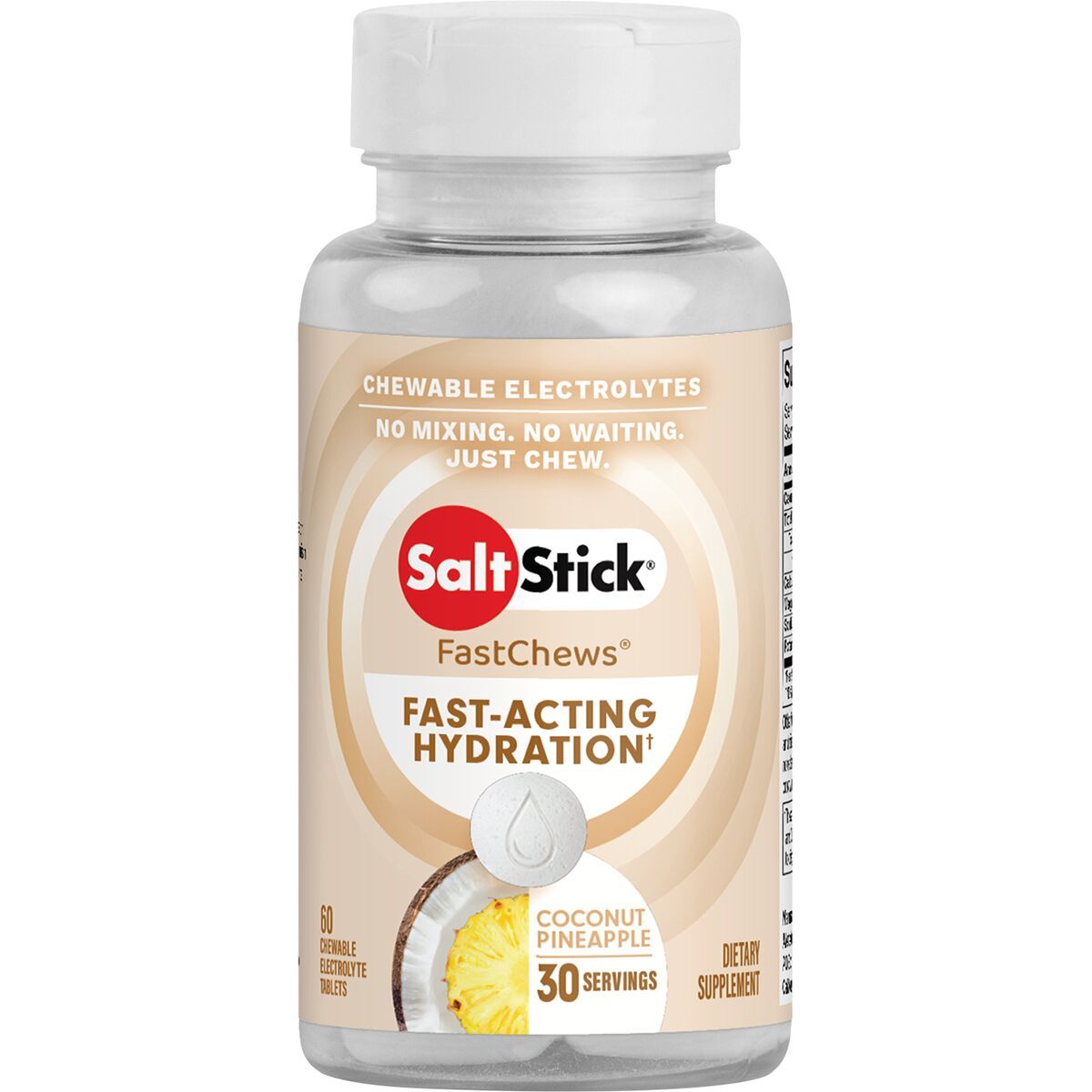 Image of SaltStick Fastchews Chewable Electrolyte Tablets Coconut Pineapple, bottle of 60