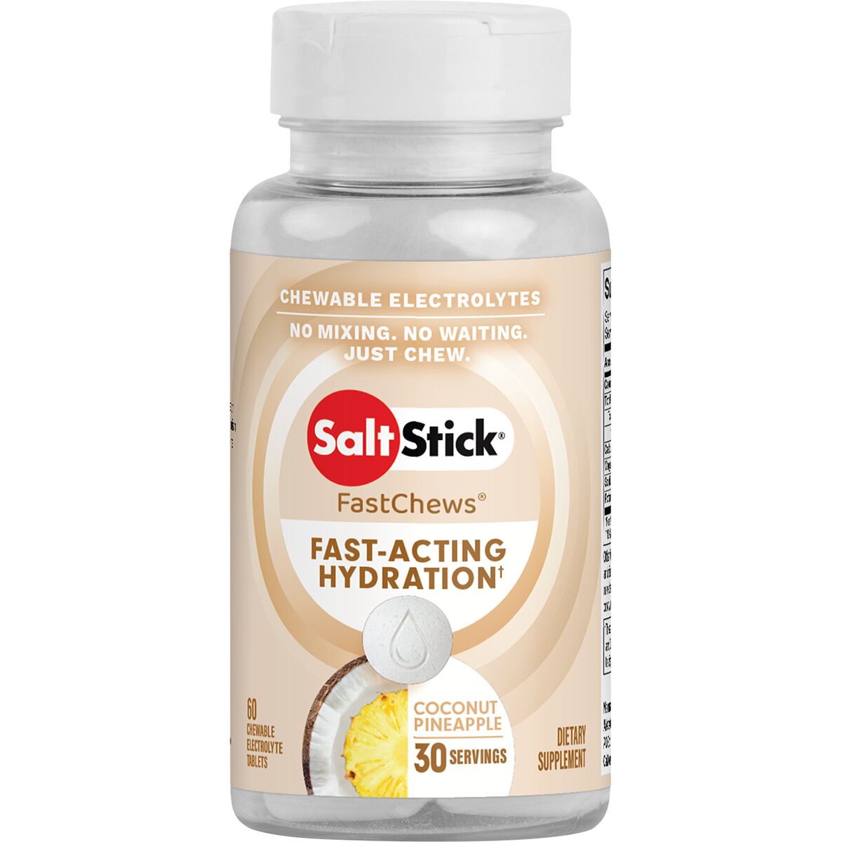 Image of SaltStick Fastchews Chewable Electrolyte Tablets Coconut Pineapple, bottle of 60