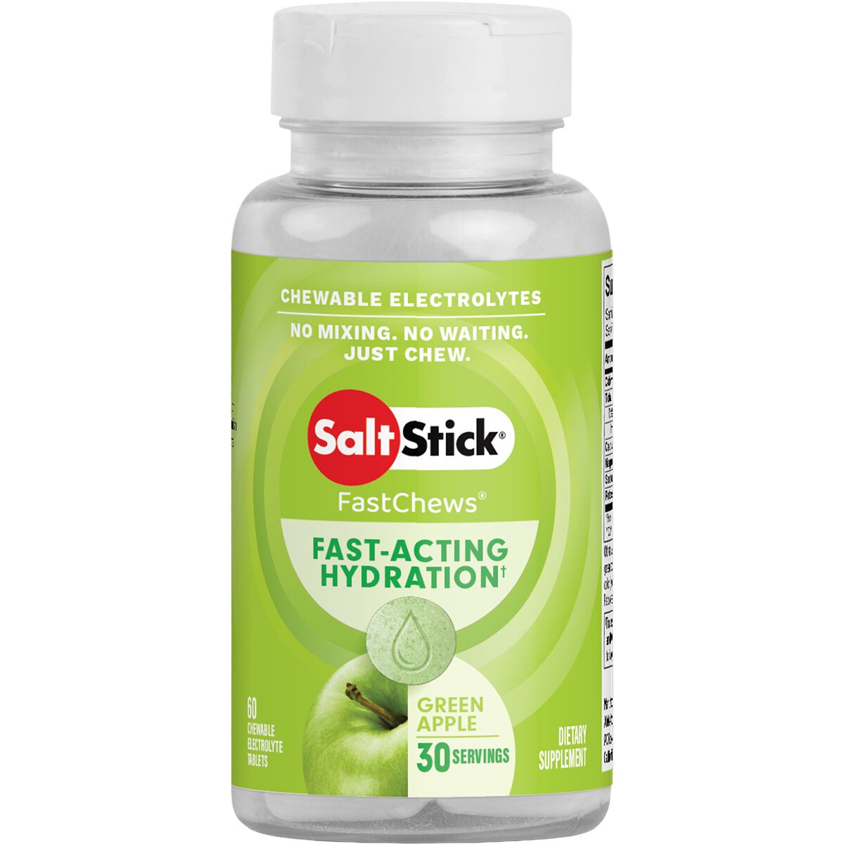 Image of SaltStick Fastchews Chewable Electrolyte Tablets Green Apple, bottle of 60