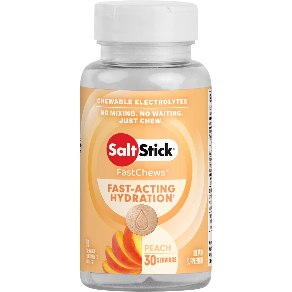 Image of SaltStick Fastchews Chewable Electrolyte Tablets Perfectly Peach, bottle of 60