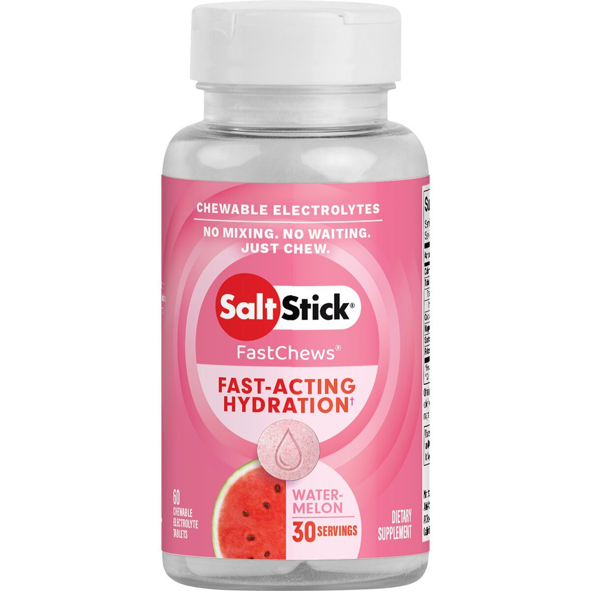 Image of SaltStick Fastchews Chewable Electrolyte Tablets Seedless Watermelon, bottle of 60