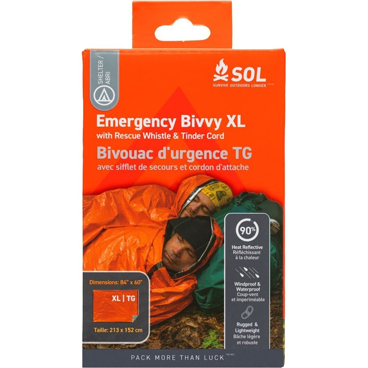 Image of S.O.L Survive Outdoors Longer Emergency XL Bivvy + Rescue Whistle Orange/Silver, One Size