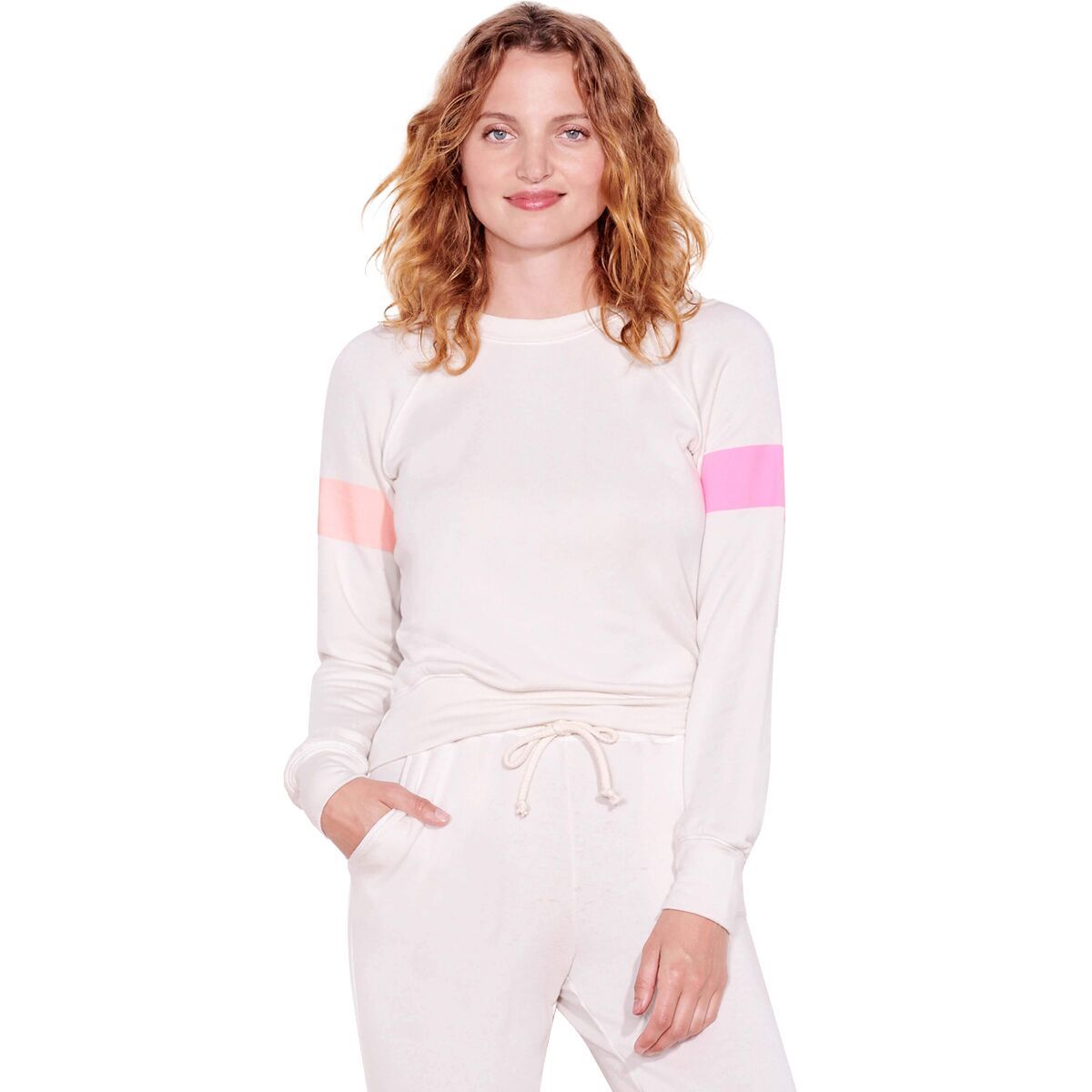 Sundry 2 Tone Stripe Sweatshirt - Women's Bone, 4-XL