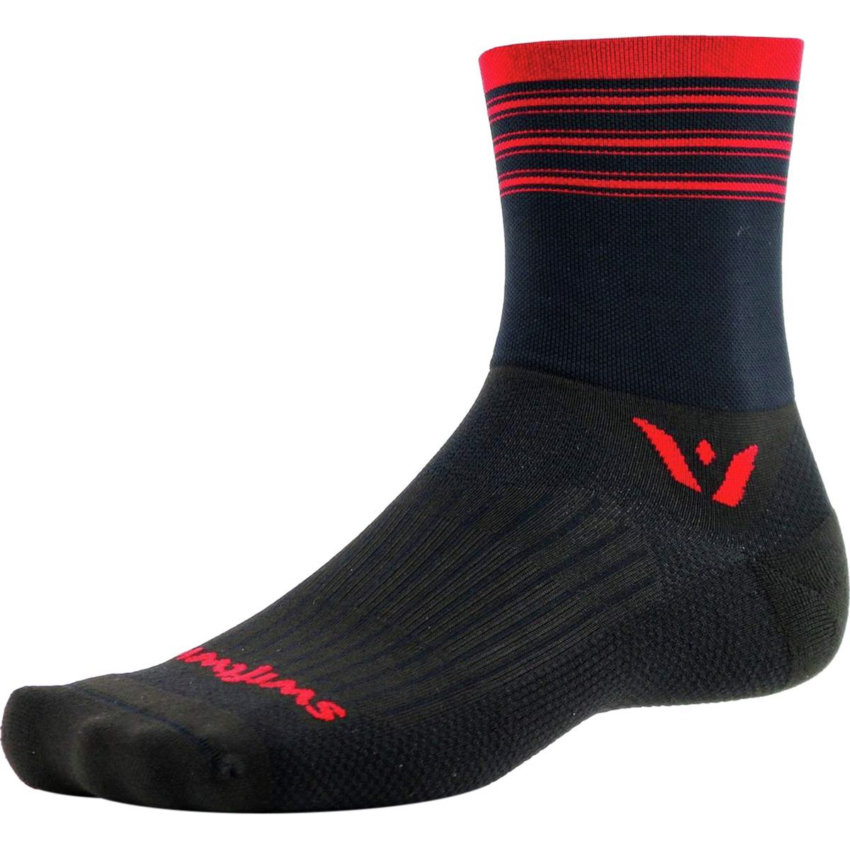 Swiftwick Aspire Four Stripe Sock Stripe Black Red, L