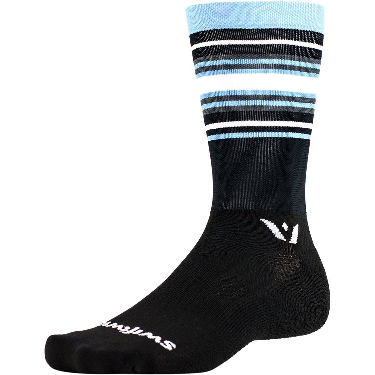 Swiftwick Aspire Seven Stripe Sock Black/Light Blue/Gray, S