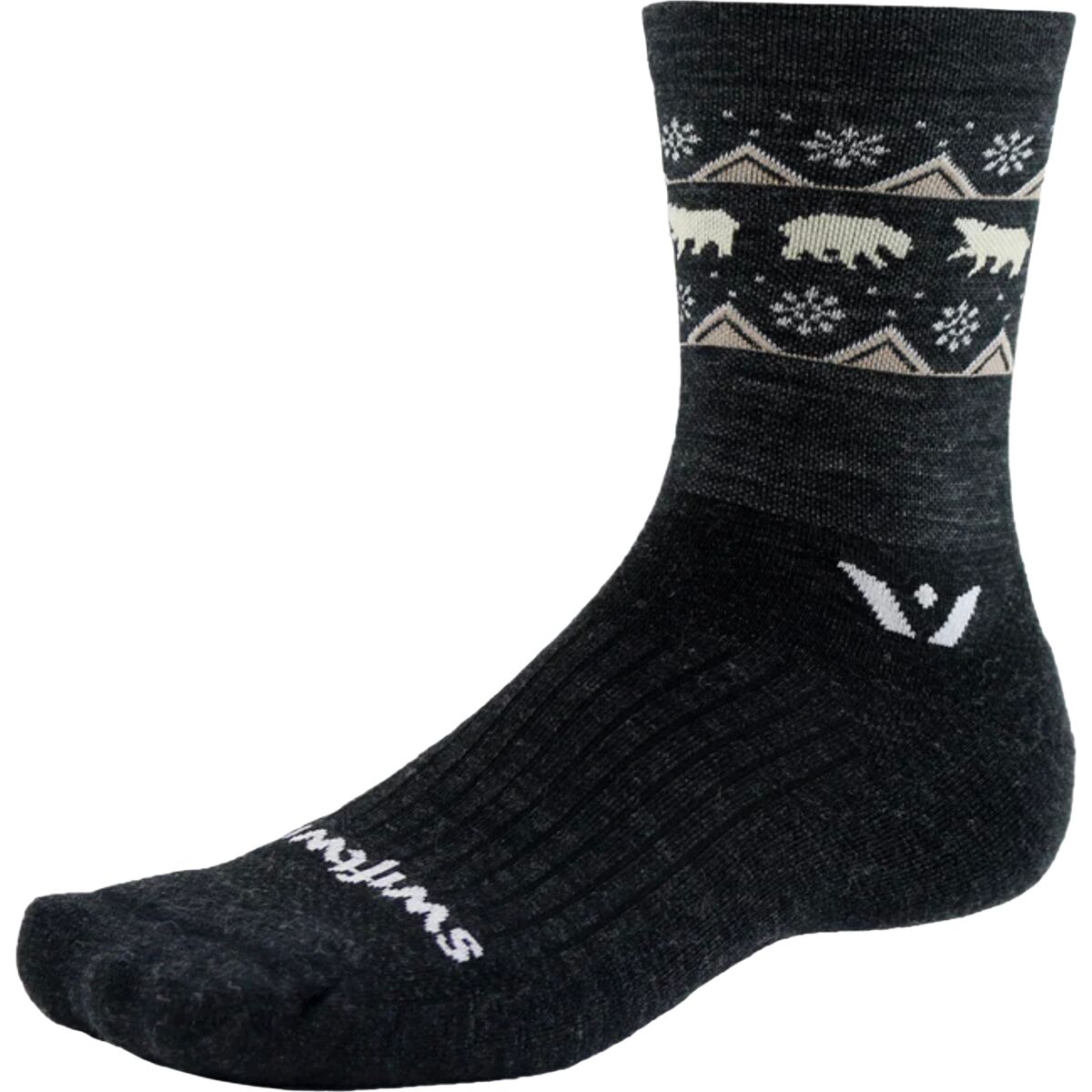 Swiftwick Swiftwick Vision Mid-Crew Winter Sock Winter Coal Bear, M