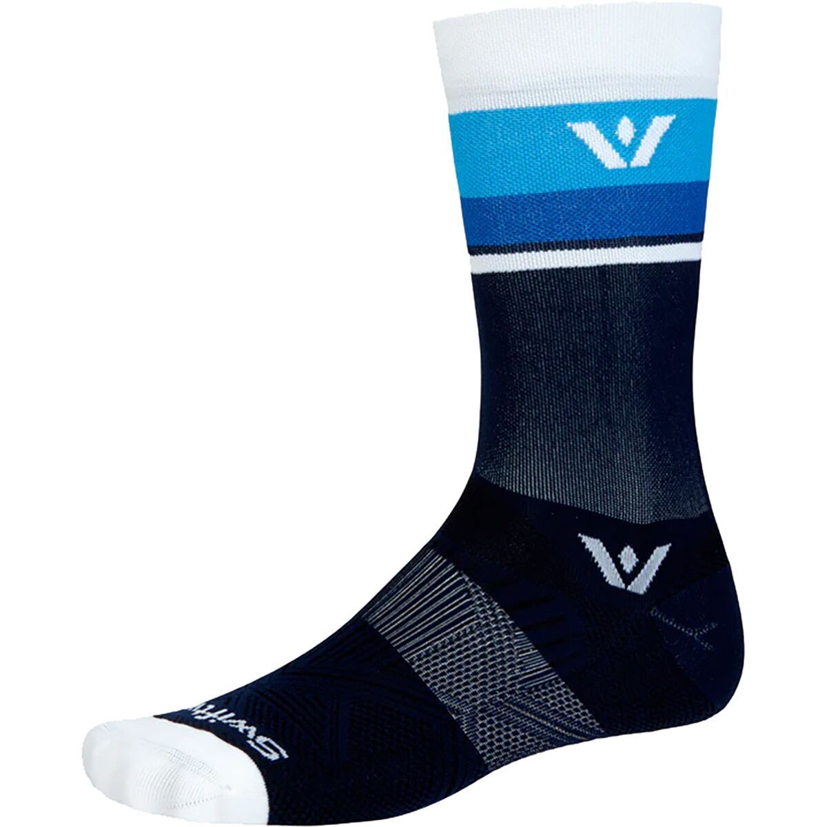 Image of Swiftwick Aspire Crew Sock Navy White Stripe, S