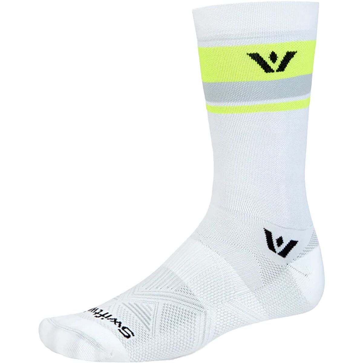 Image of Swiftwick Aspire Crew Sock White/Hi-Viz Stripe, S