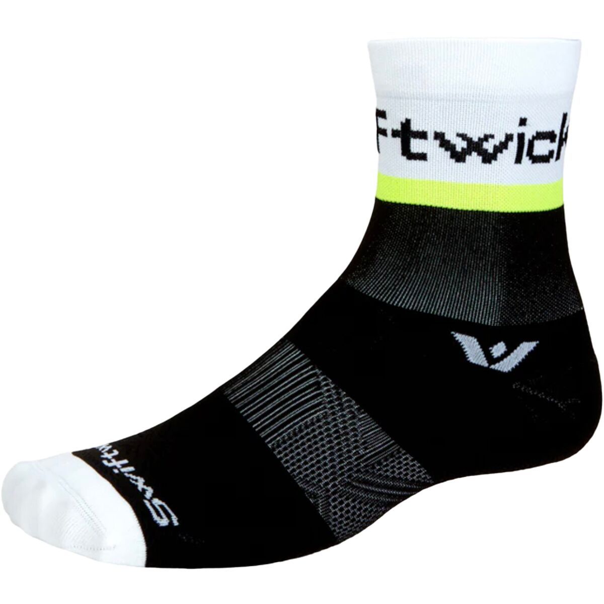 Image of Swiftwick Aspire Mid-Crew Sock Euro Stripe Black/Hi-Viz Yellow, S