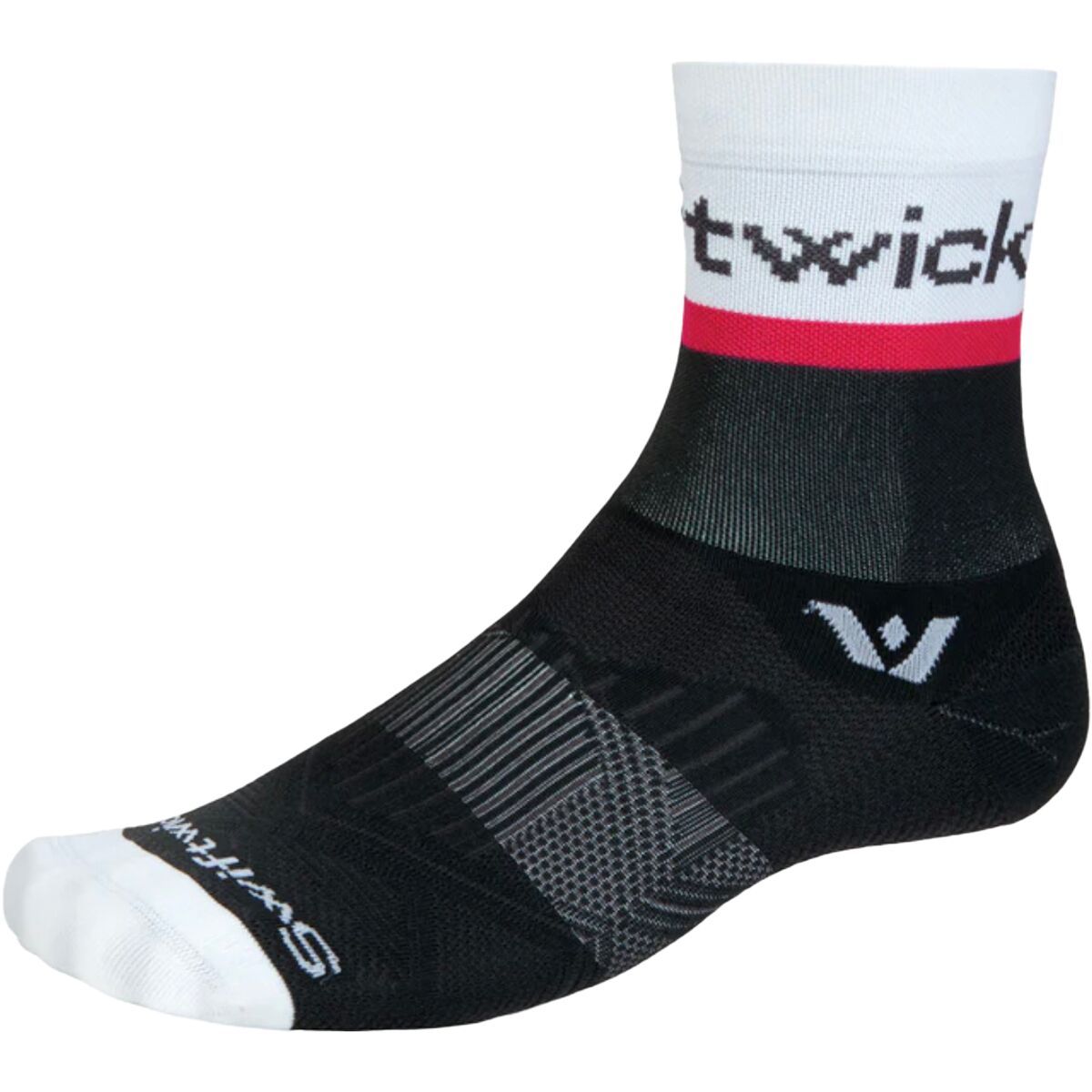 Image of Swiftwick Aspire Mid-Crew Sock Euro Stripe Gray/Pink, M