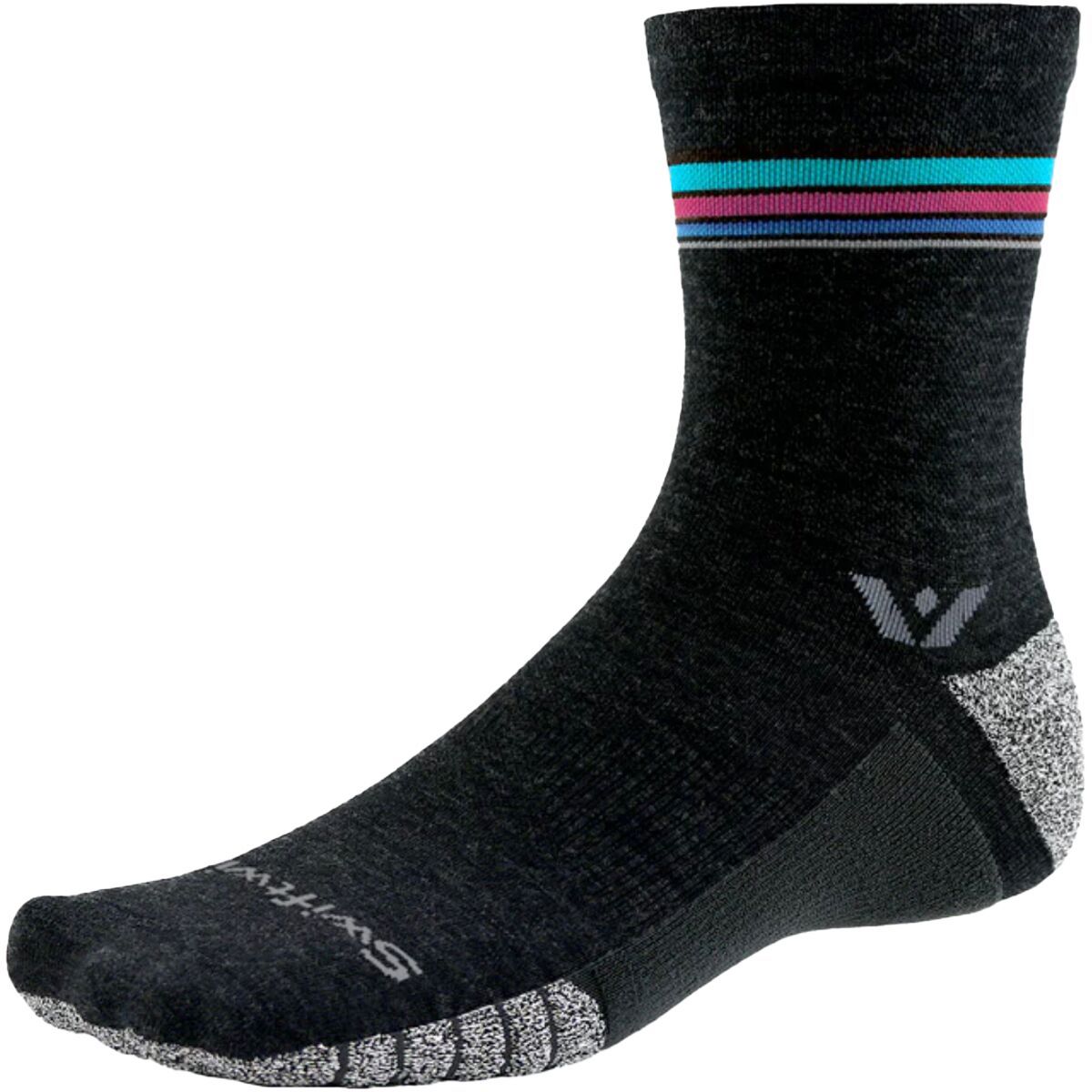 Image of Swiftwick Flite XT Trail Mid-Crew Sock Coal Aurora Stripe, S