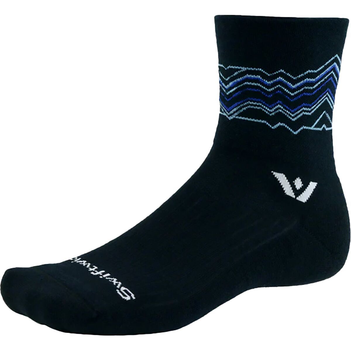Image of Swiftwick Pursuit Quarter Crew High Sock Mountains Black Blue, XL