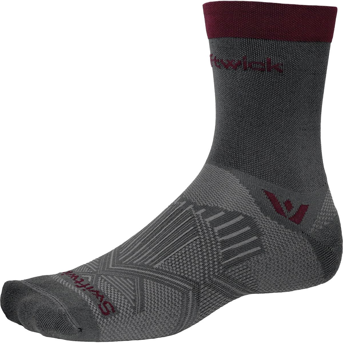 Image of Swiftwick Aspire Mid-Crew Sock Gray Maroon, M