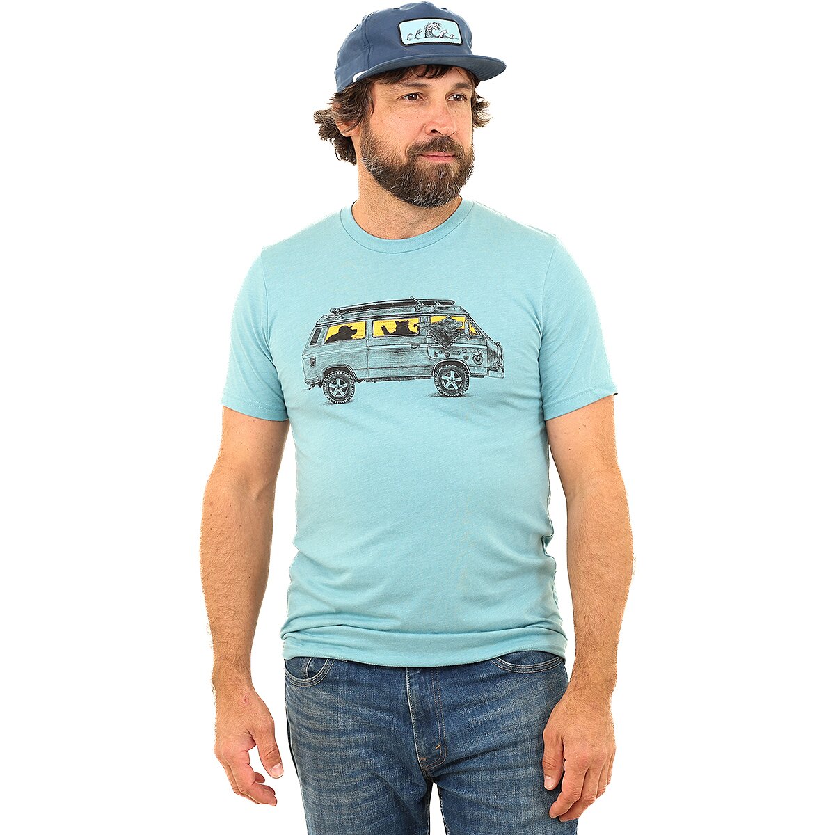 Image of Slow Loris Bear Lee Rollin' T-Shirt Heather Blue Lagoon, M