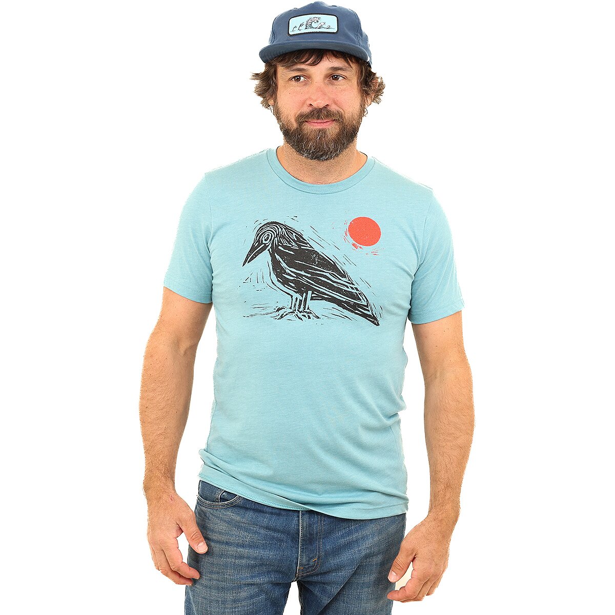 Image of Slow Loris Block Bird T-Shirt Heather Blue lagoon, M