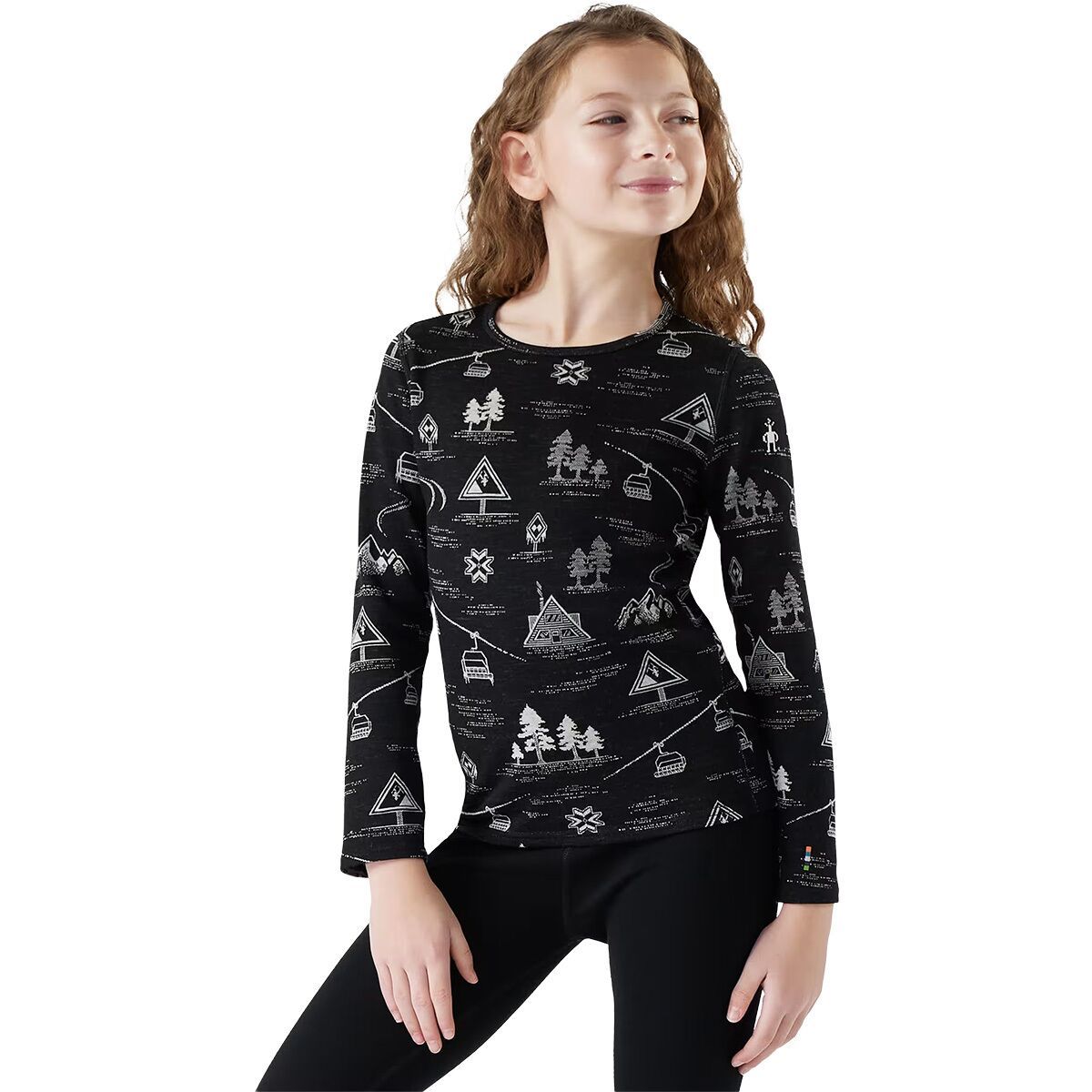 Image of Smartwool Merino 250 Baselayer Crew Top - Kids' Black Ski Day, S