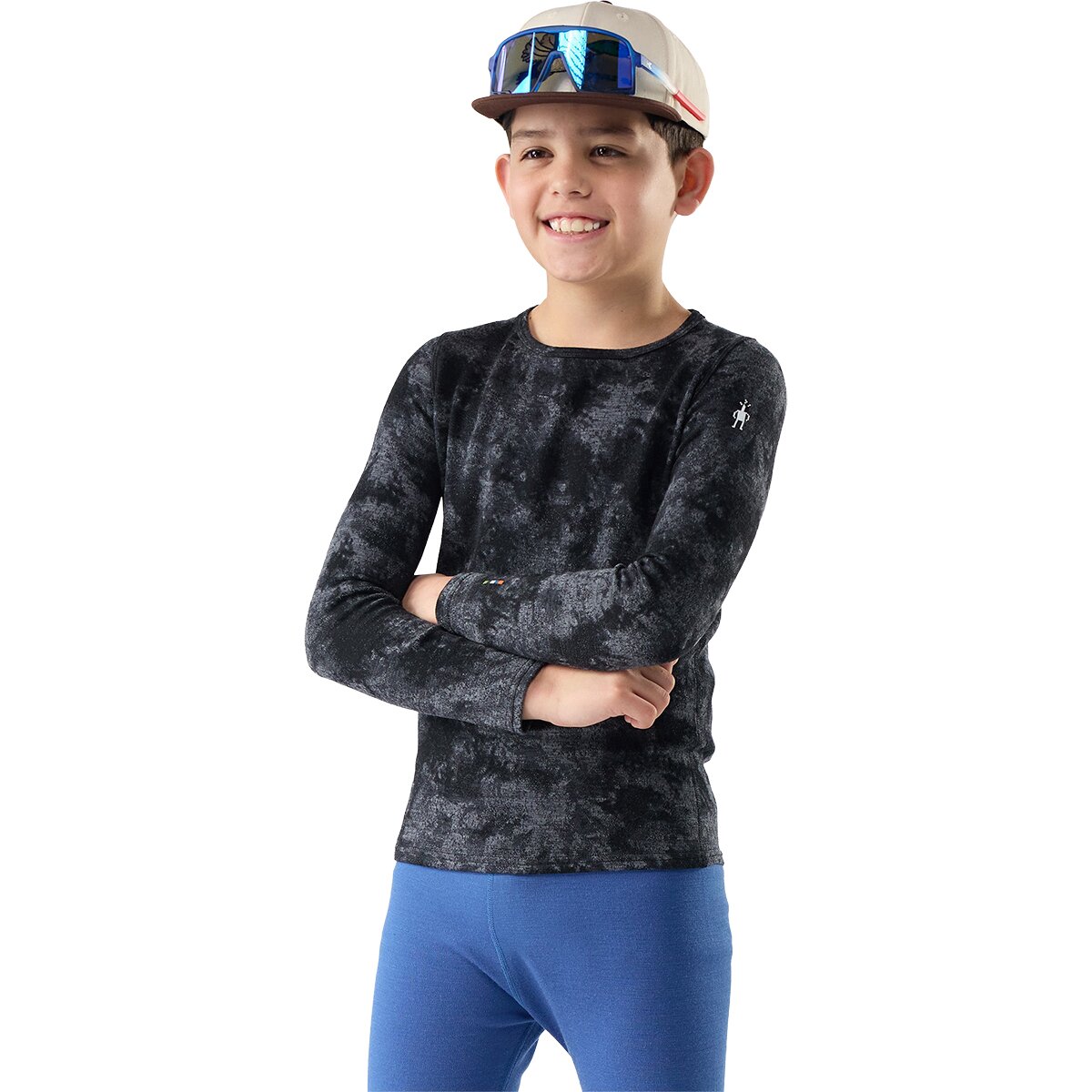 Image of Smartwool Merino 250 Baselayer Crew Top - Kids' Black Tie Dye, M
