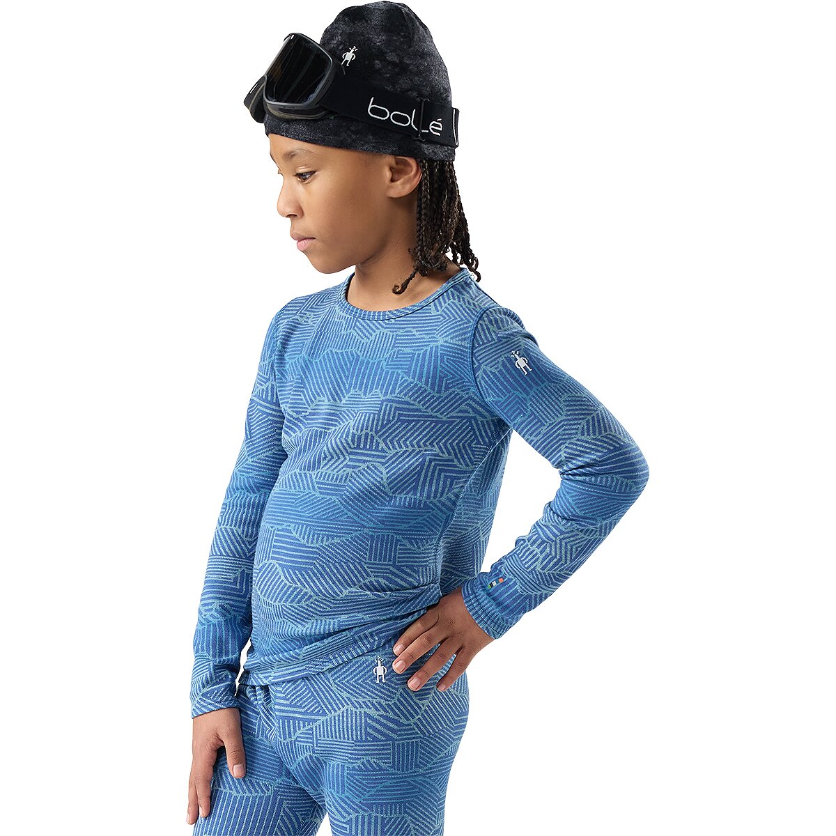Image of Smartwool Merino 250 Baselayer Crew Top - Kids' Indigo Linear Peaks, XXS