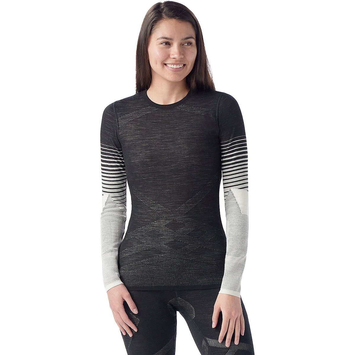 Image of Smartwool Intraknit Thermal Merino Crew Baselayer - Women's Black/White Stripe, M