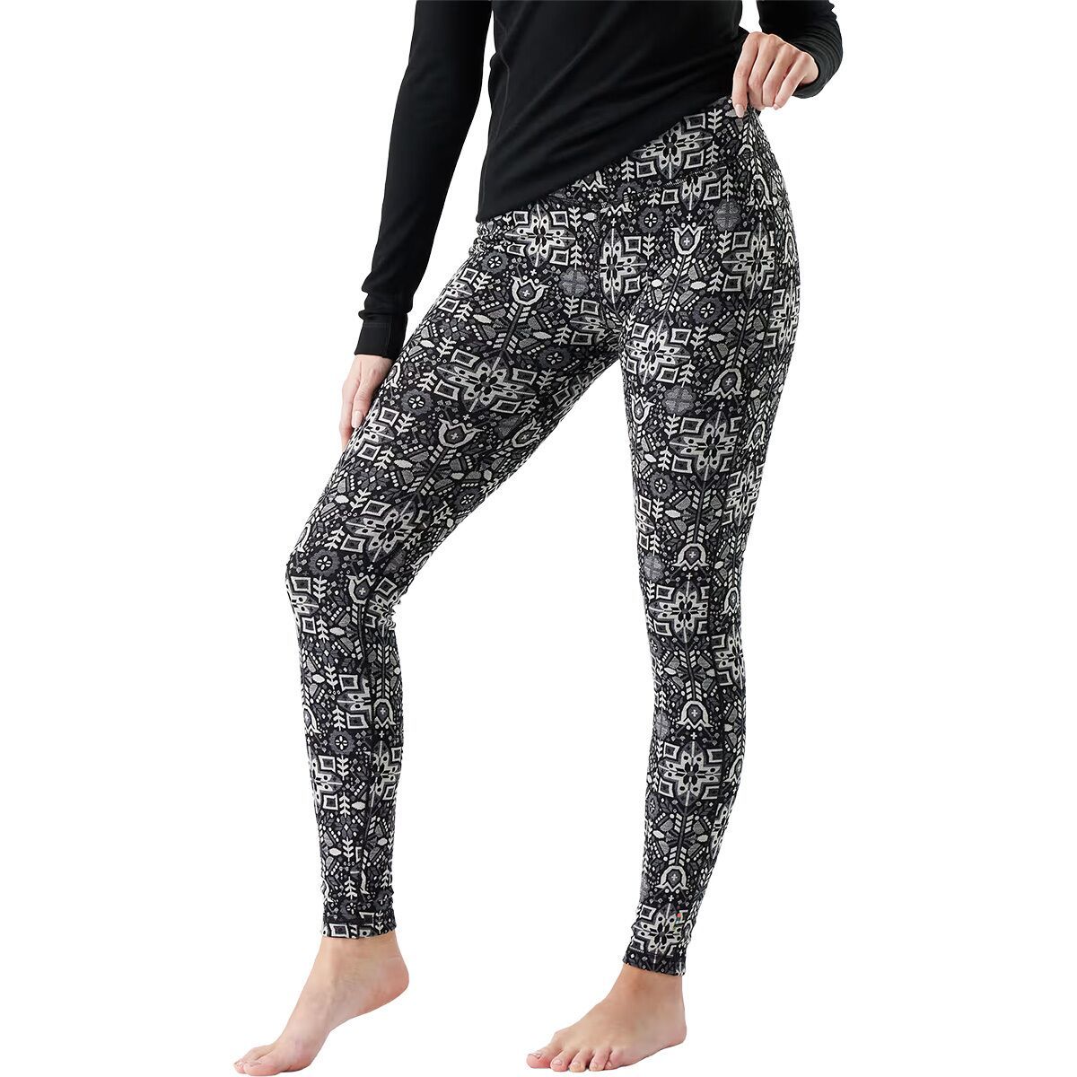 Image of Smartwool Classic Thermal Merino Baselayer Bottom - Women's Black Deco Floral, M
