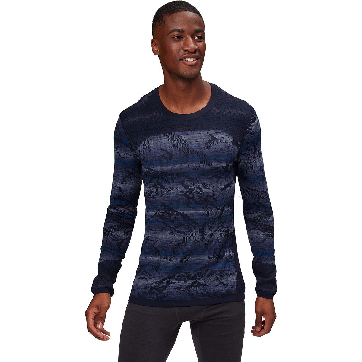 Smartwool Intraknit Merino 200 Pattern Crew - Men's Deep Navy Mountain Stripe, M