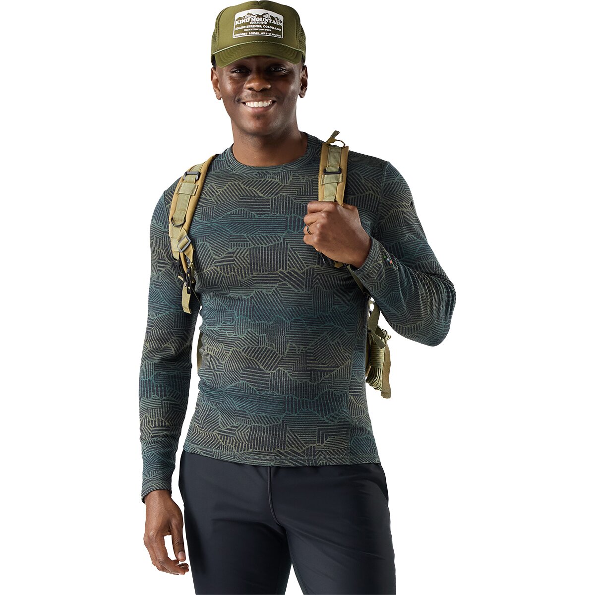 Image of Smartwool Merino 250 Baselayer Crew - Men's Charcoal Linear Peaks, L