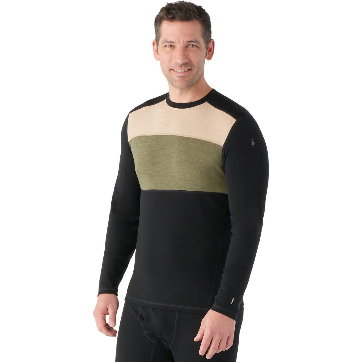 Smartwool Merino 250 Baselayer Colorblock Crew - Men's Black/Winter Moss, XL