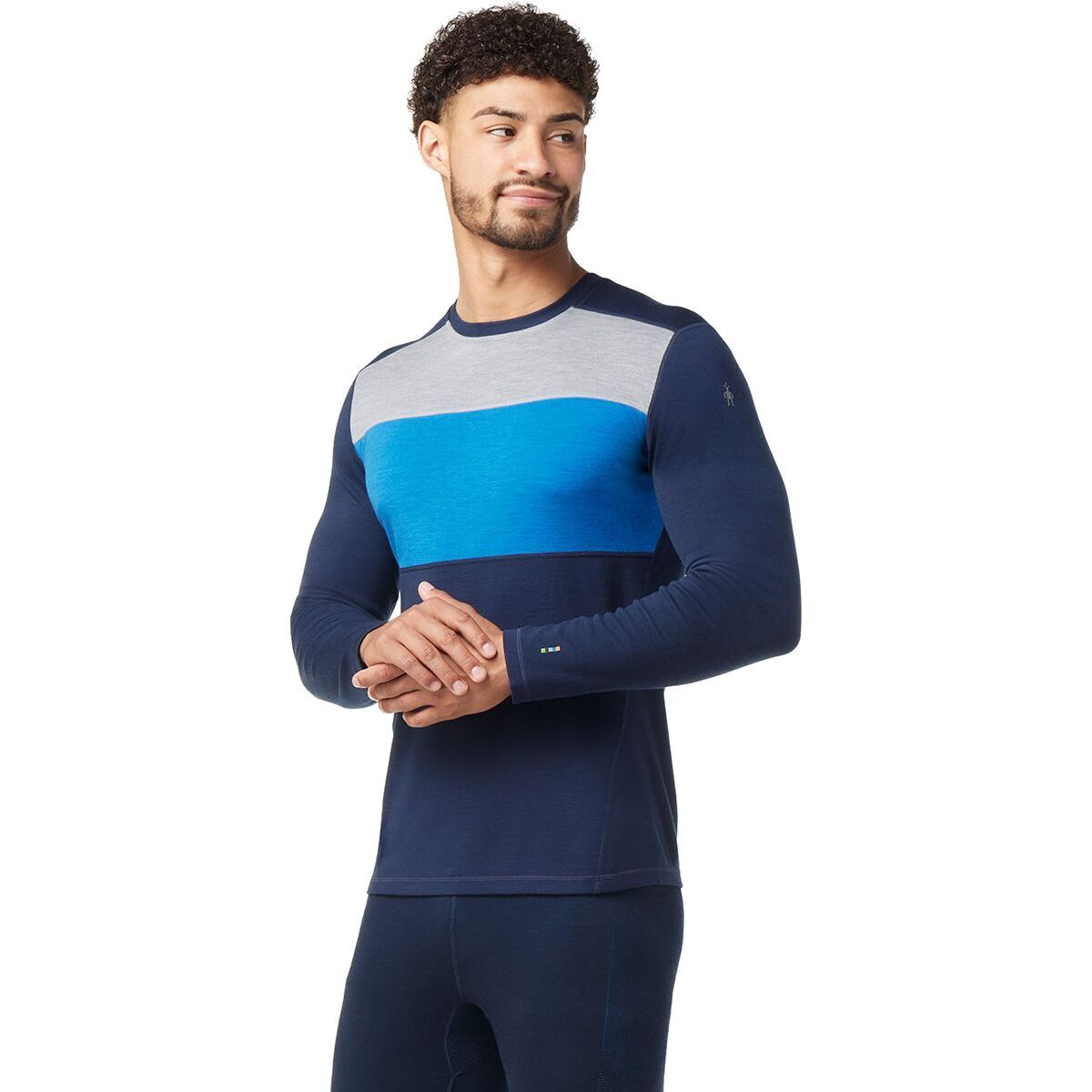 Smartwool Merino 250 Baselayer Colorblock Crew - Men's Deep Navy/Laguna Blue, S