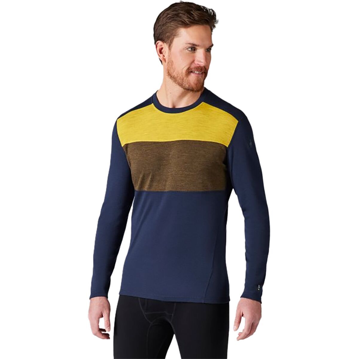 Smartwool Merino 250 Baselayer Colorblock Crew - Men's Deep Navy/Military Olive Heather, S