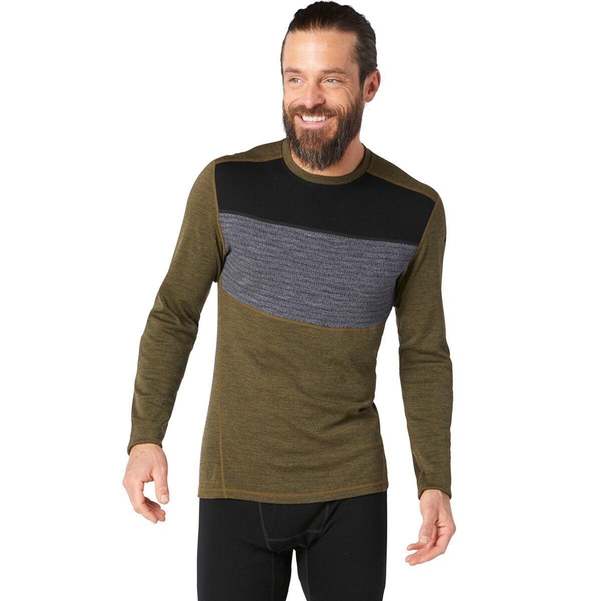 Smartwool Merino 250 Baselayer Colorblock Crew - Men's Military Olive Heather, M