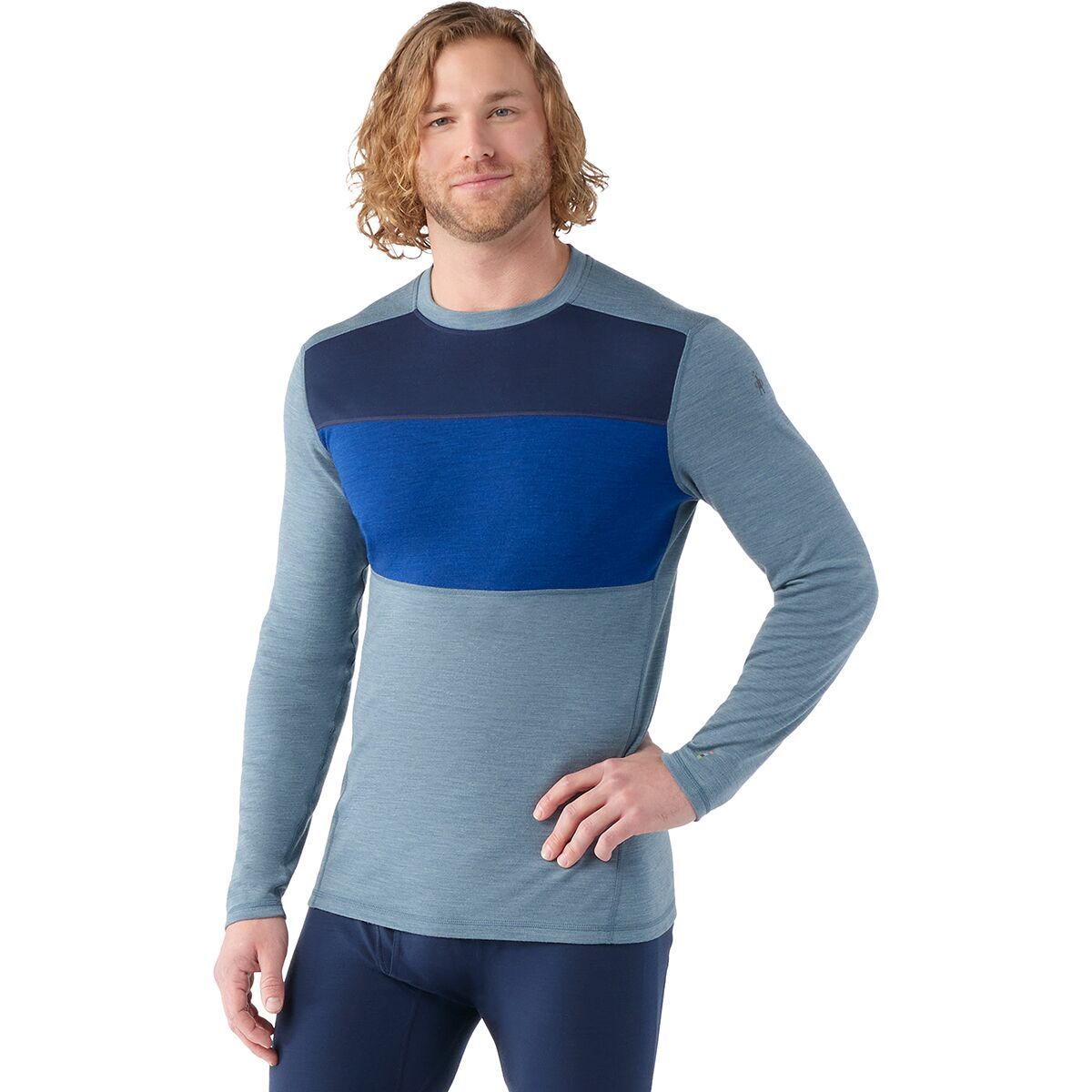 Smartwool Merino 250 Baselayer Colorblock Crew - Men's Pewter Blue Heather, XXL