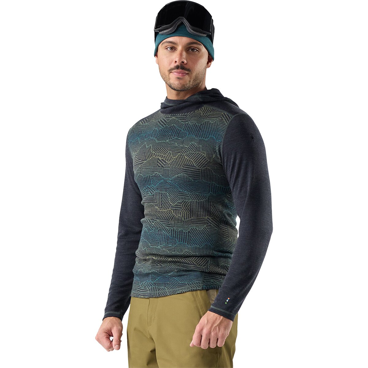Image of Smartwool Merino 250 Baselayer Hoodie - Men's Charcoal Linear Peaks, XL