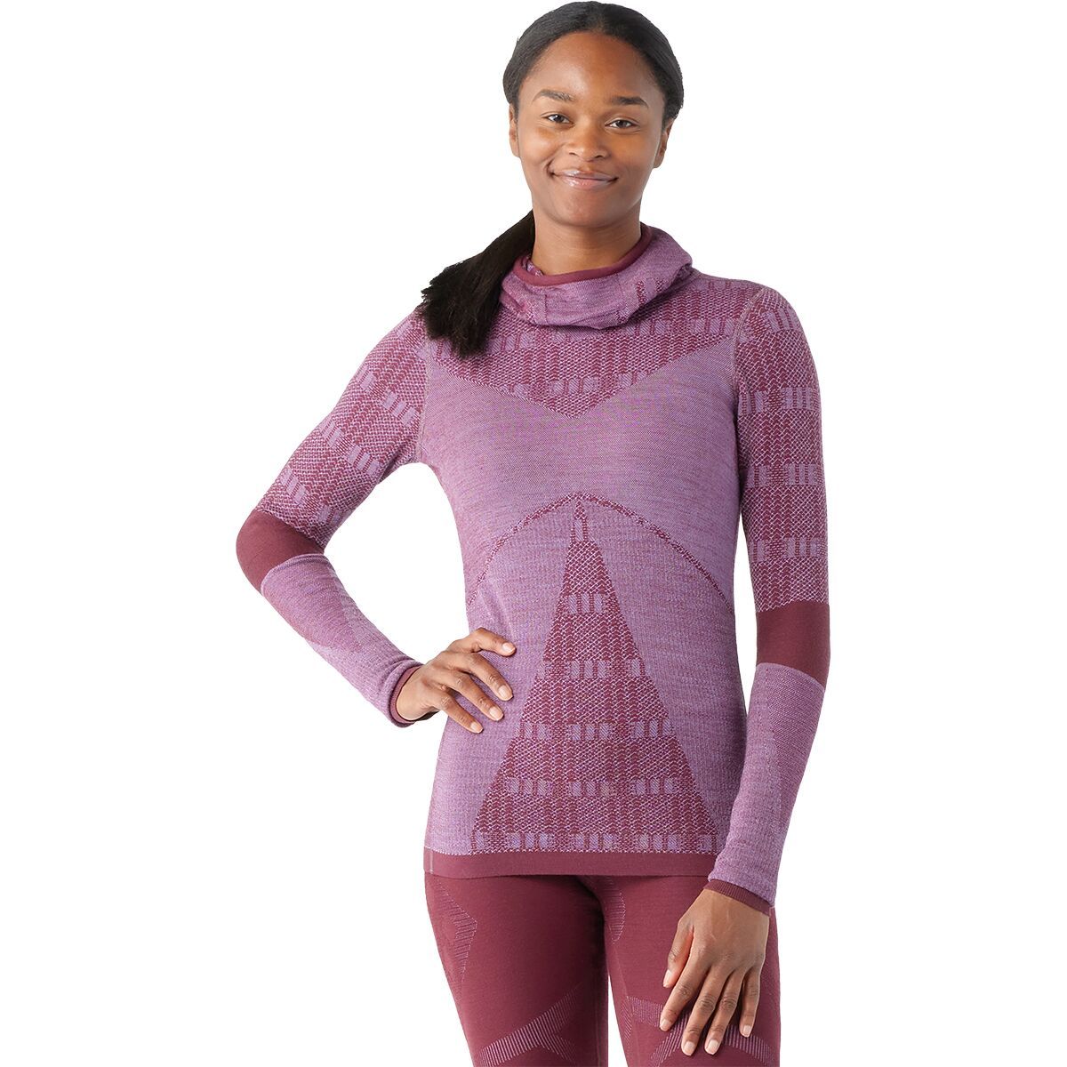 Smartwool Intraknit Thermal Max Merino Baselayer Hoodie - Women's Blk Cherry Violet Plaid, L