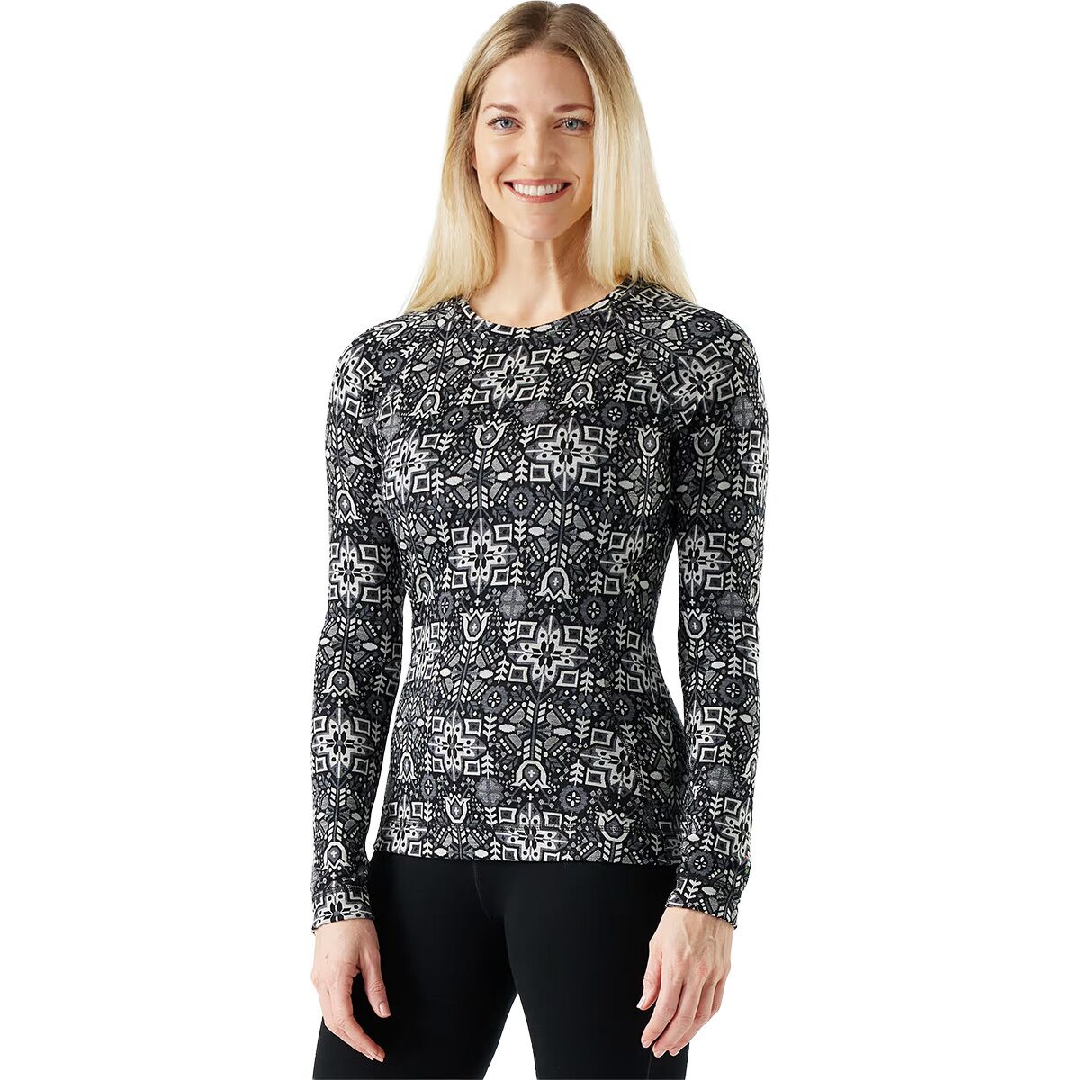 Image of Smartwool Classic Thermal Merino Crew Baselayer - Women's Black Deco Floral, XS
