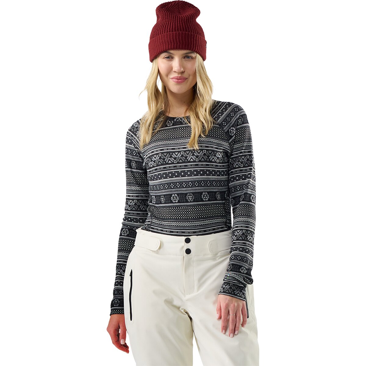 Image of Smartwool Classic Thermal Merino Crew Baselayer - Women's Black Fair Isle Fun, XS