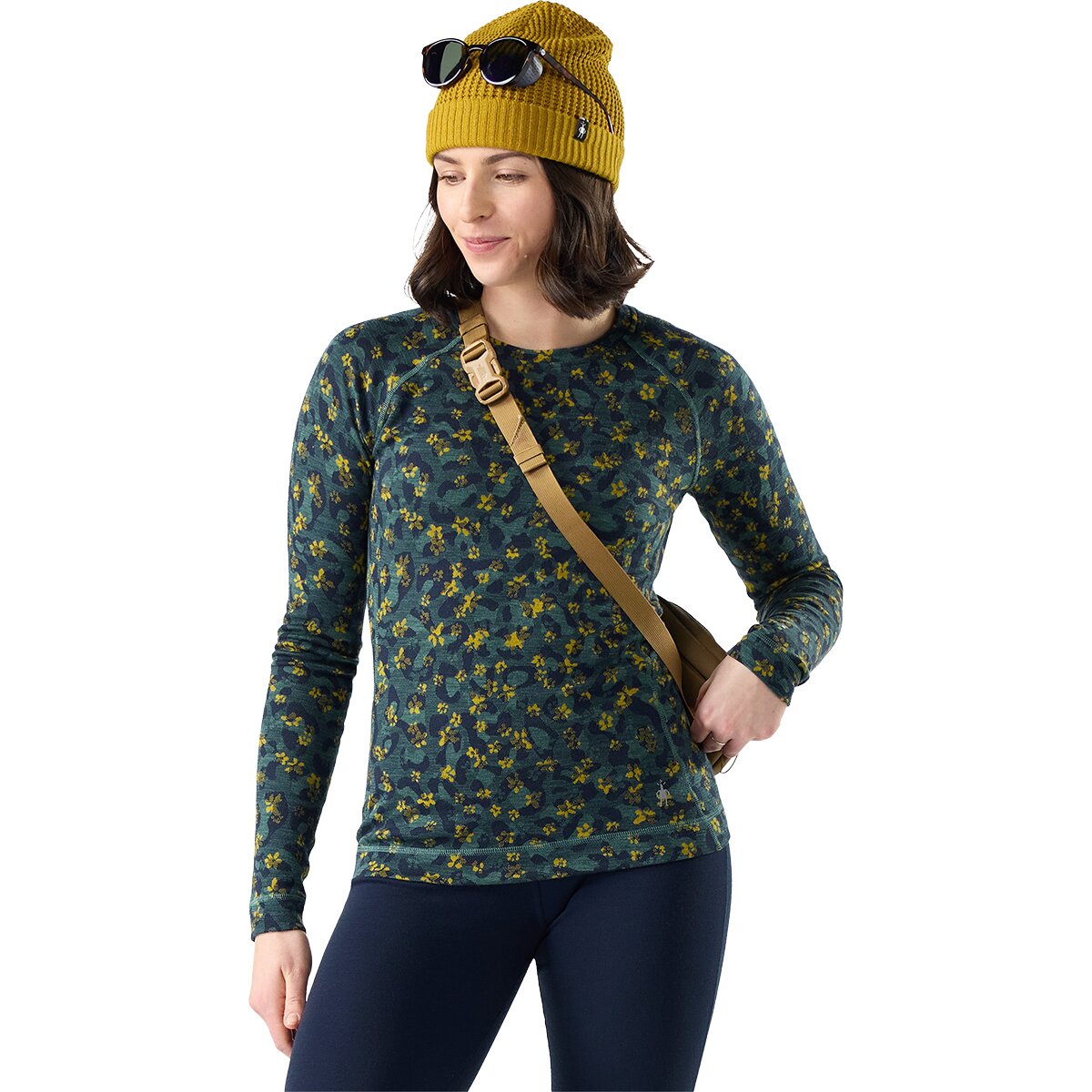 Image of Smartwool Classic Thermal Merino Crew Baselayer - Women's Dark Teal Wild Blossom, XS