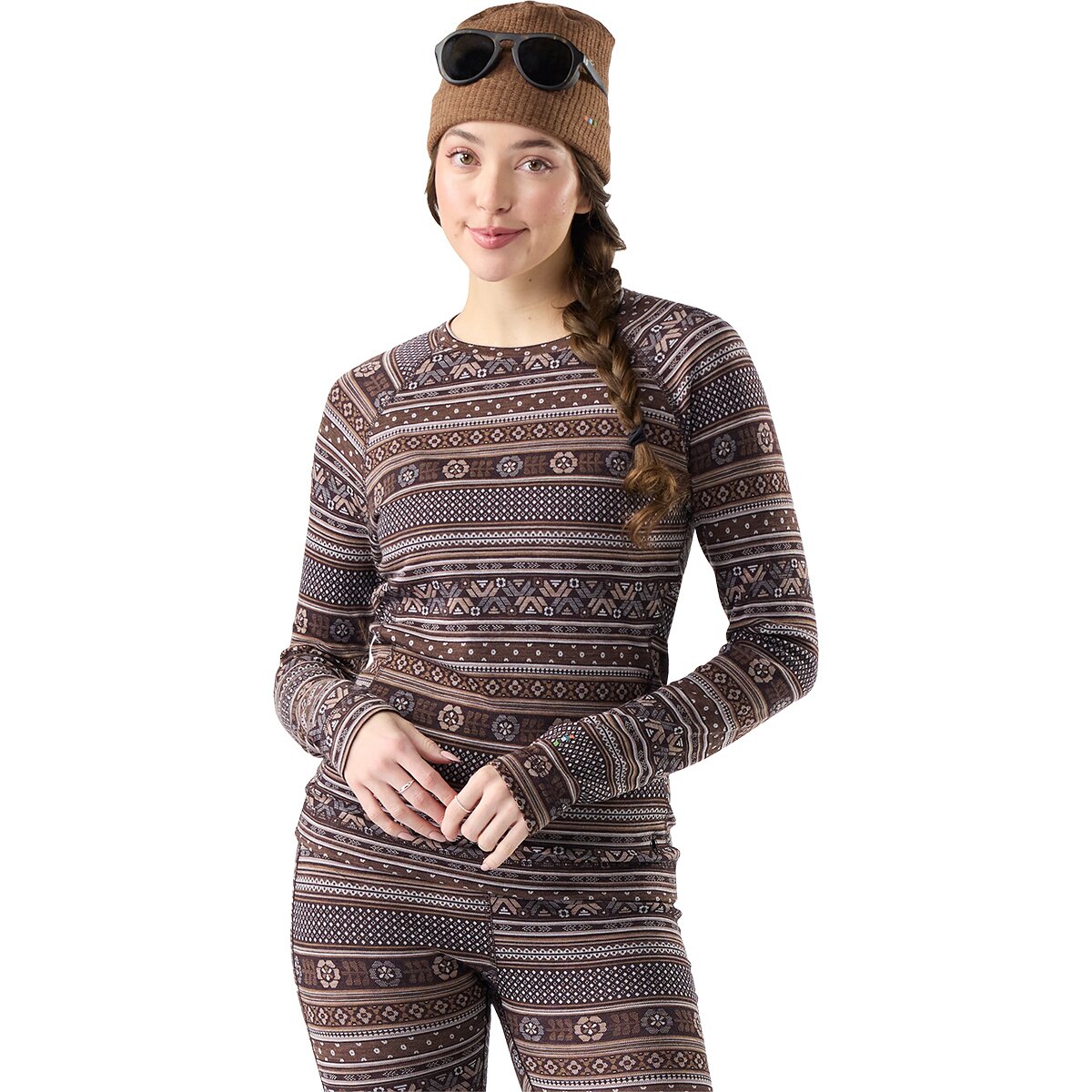 Image of Smartwool Classic Thermal Merino Crew Baselayer - Women's Mocha Fair Isle Fun, M