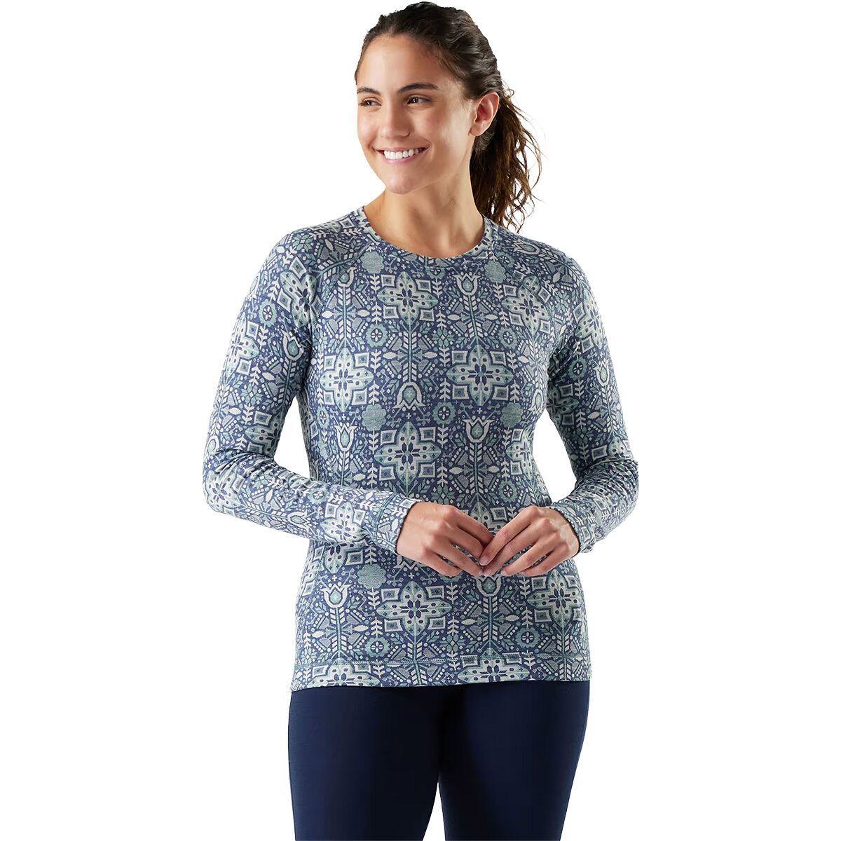 Image of Smartwool Classic Thermal Merino Crew Baselayer - Women's Nightfall Deco Floral, L