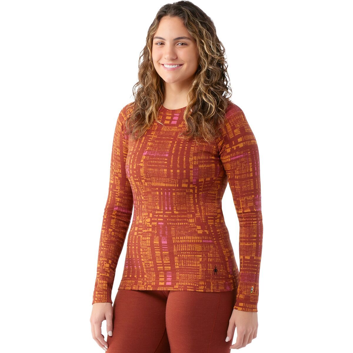Smartwool Classic Thermal Merino Crew Baselayer - Women's Pecan Brown Digi Plaid, XS
