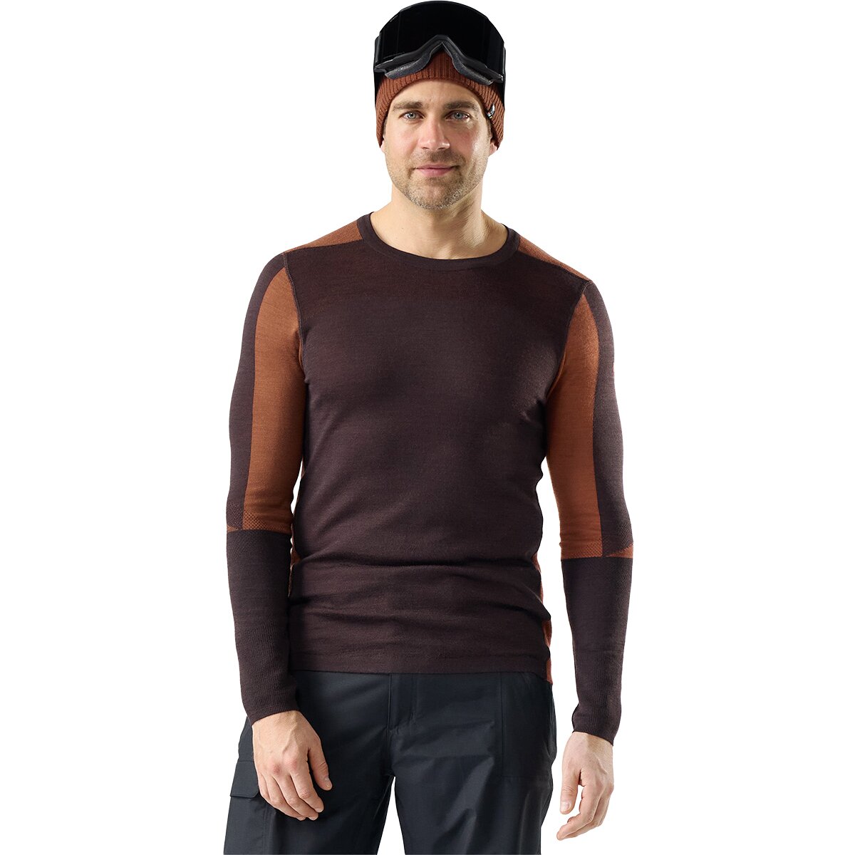 Image of Smartwool Intraknit Merino 200 Colorblock Crew - Men's Dark Mink/Burnt Sienna, XL