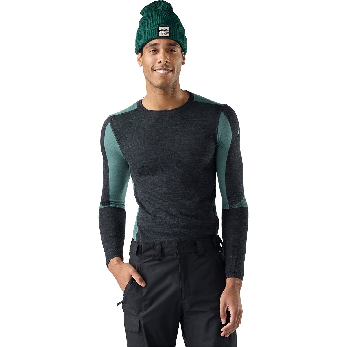Image of Smartwool Intraknit Merino 200 Colorblock Crew - Men's Dusty Teal/Charcoal, XXL