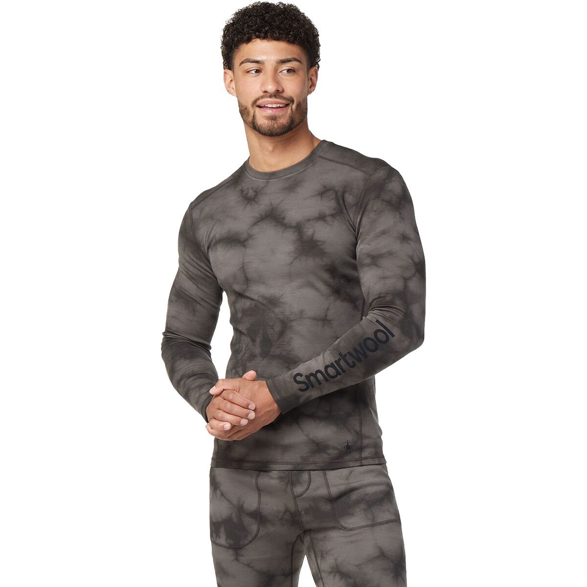 Smartwool Merino 250 Baselayer Plant-Based Dye Logo Crew - Men's Black Marble Wash, S