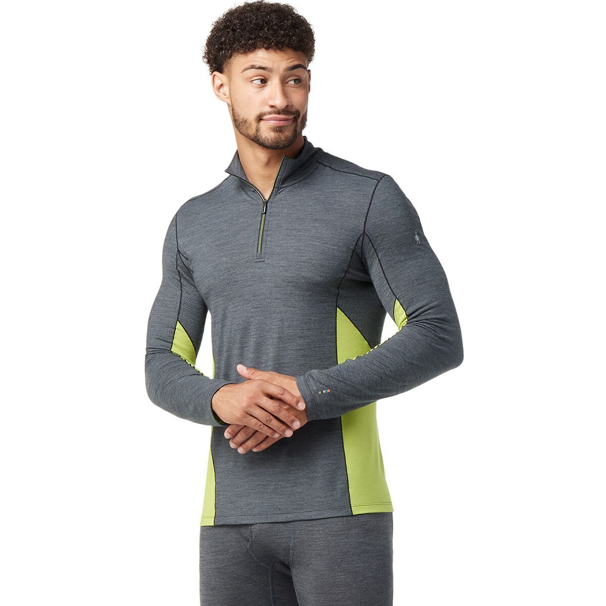 Smartwool Merino Sport 150 Long-Sleeve 1/4-Zip Top - Men's Charcoal Heather/Dark Citron, XXL