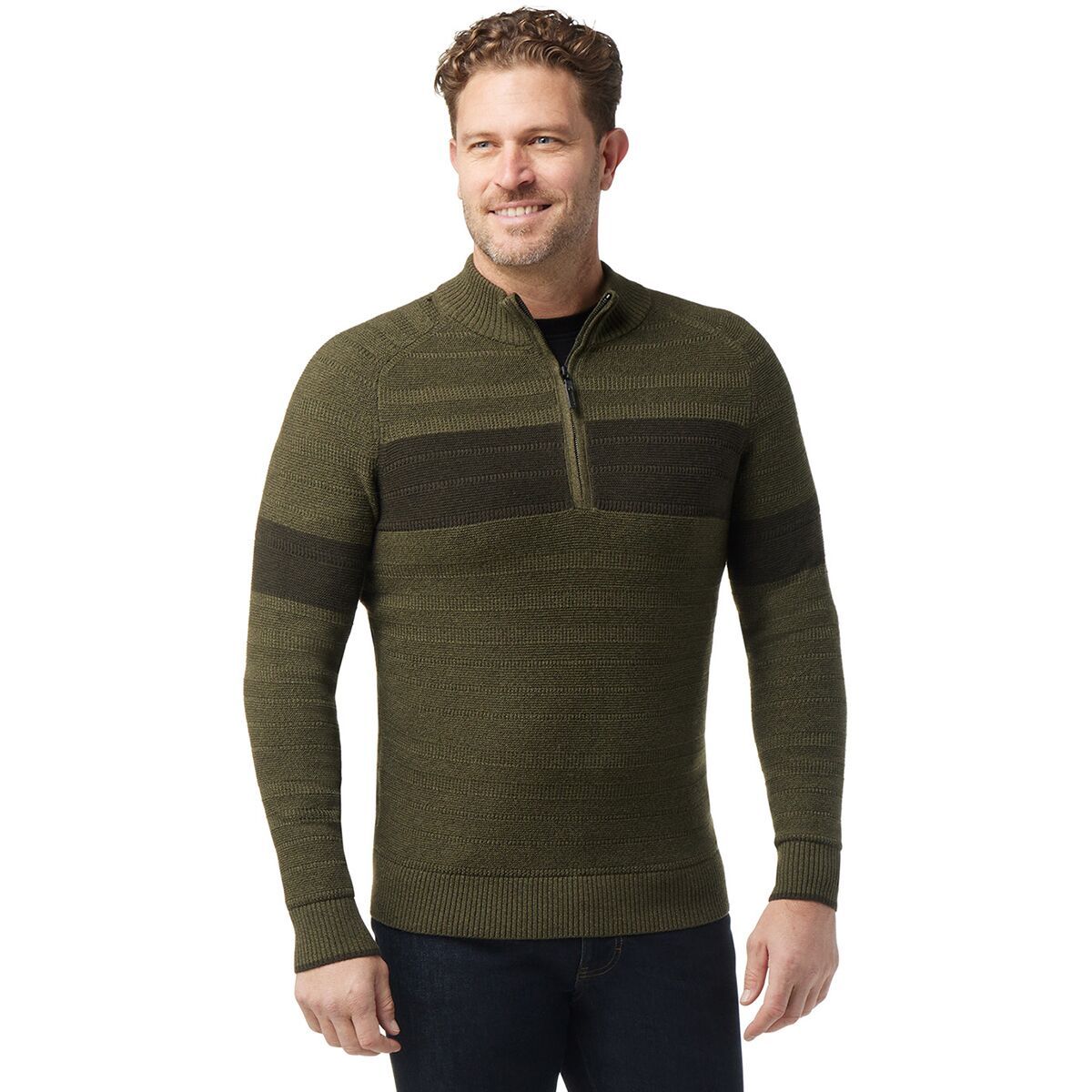 Smartwool Ripple Ridge Stripe 1/2-Zip Sweater - Men's North Woods Heather/Winter Moss Heather, XXL