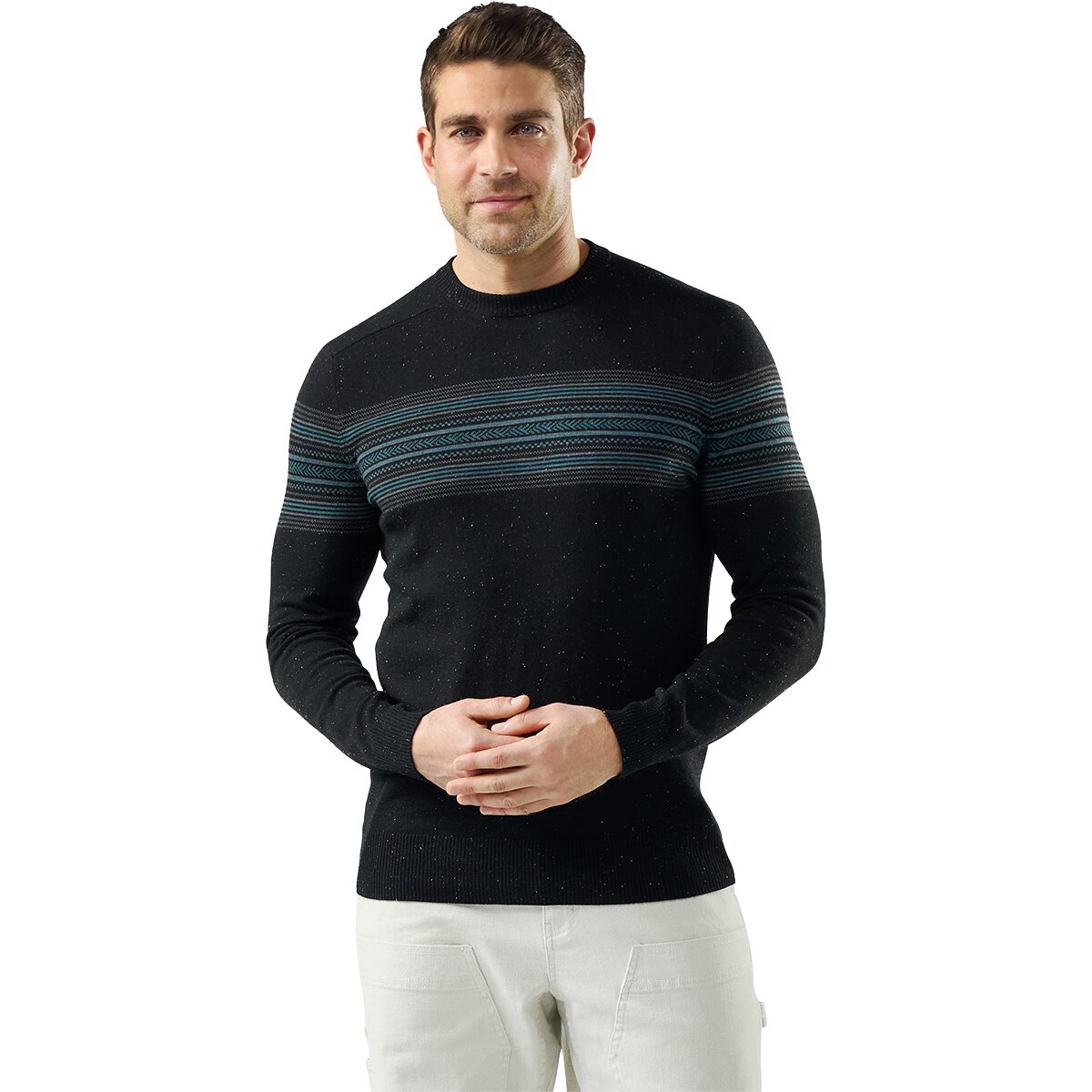 Image of Smartwool Sparwood Stripe Crew Sweater - Men's Black Donegal, L