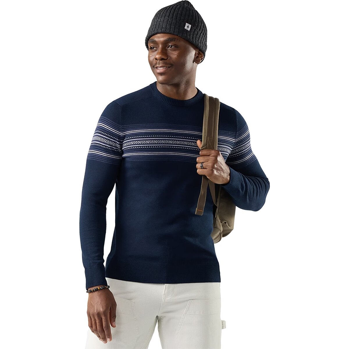 Image of Smartwool Sparwood Stripe Crew Sweater - Men's Deep Navy, M