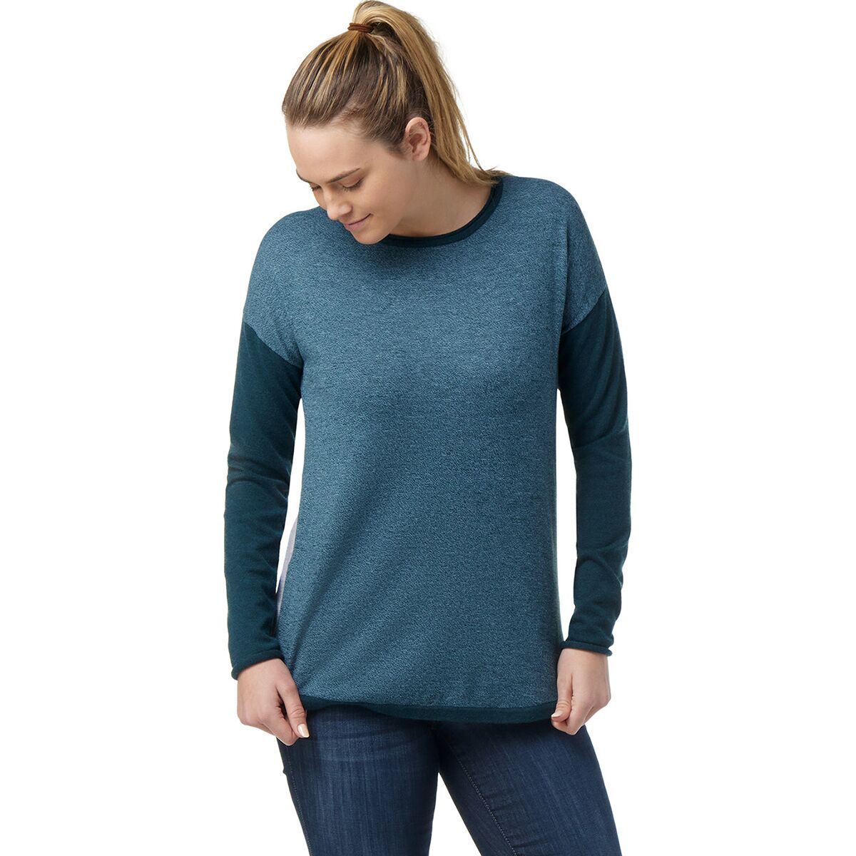 Smartwool Shadow Pine Colorblock Sweater - Women's Mist Blue/Twilight Blue Marl, S
